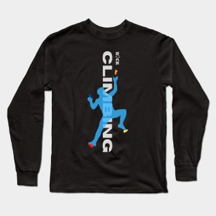 rock climbing with climber blue Long Sleeve T-Shirt